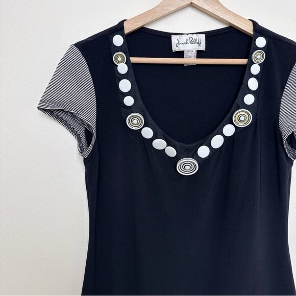 Joseph Ribkoff Womens 8 Button Neck Short Sleeve Stretch Tshirt In Black Color - Picture 5 of 11